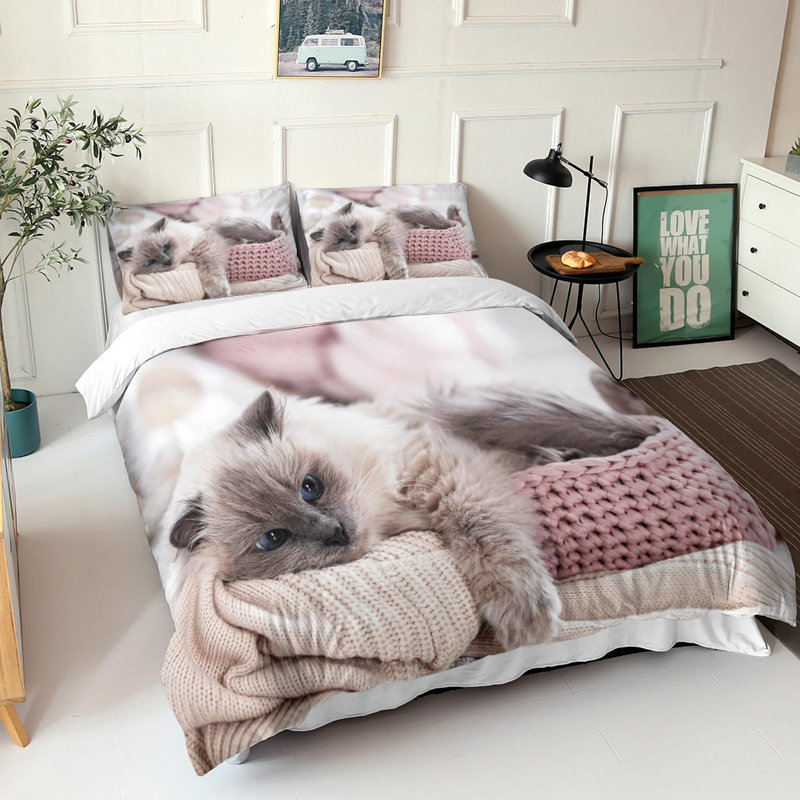 TENICAS Cat Duvet Covet Set Full Size Cat Bedding Sets Wayfair